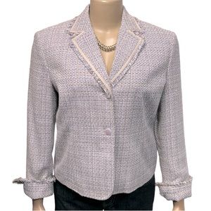Rena Rowan Tweed Blazer Jacket Lavender Beige at the waist Fringe Edged  size 8